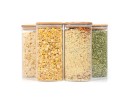 Quadratische Vorratsgläser mit Bambusdeckel 4er Set 1600ml