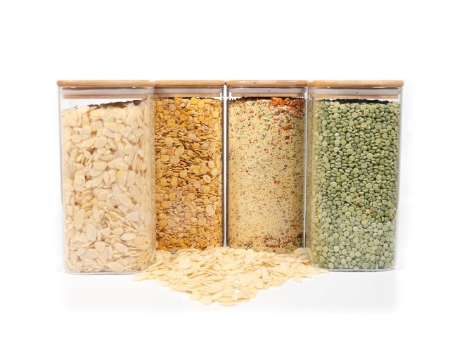 Quadratische Vorratsgläser mit Bambusdeckel 4er Set 1600ml