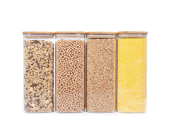 Square storage jars with bamboo lids, set of 4, 2000 ml