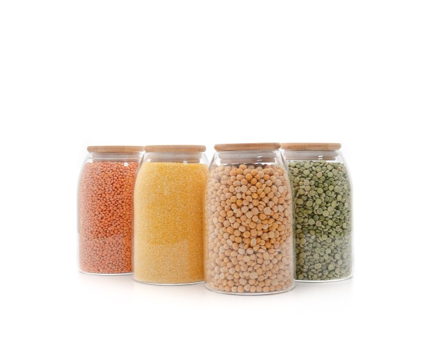 Barattoli ovali con coperchio in bambù, set da 4, 800 ml