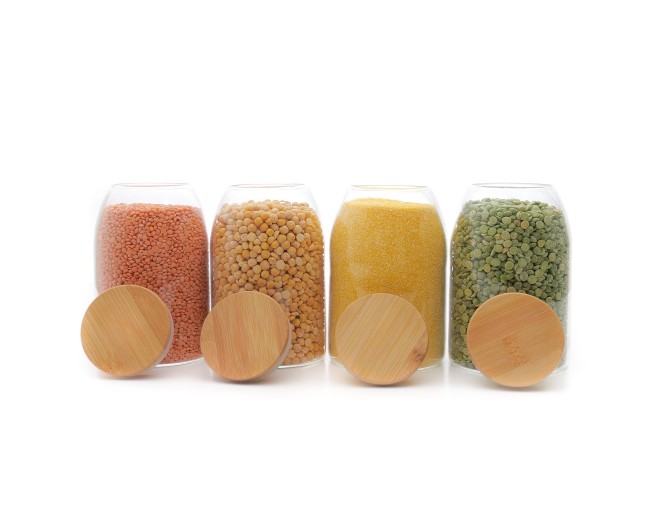 Barattoli ovali con coperchio in bambù, set da 4, 800 ml