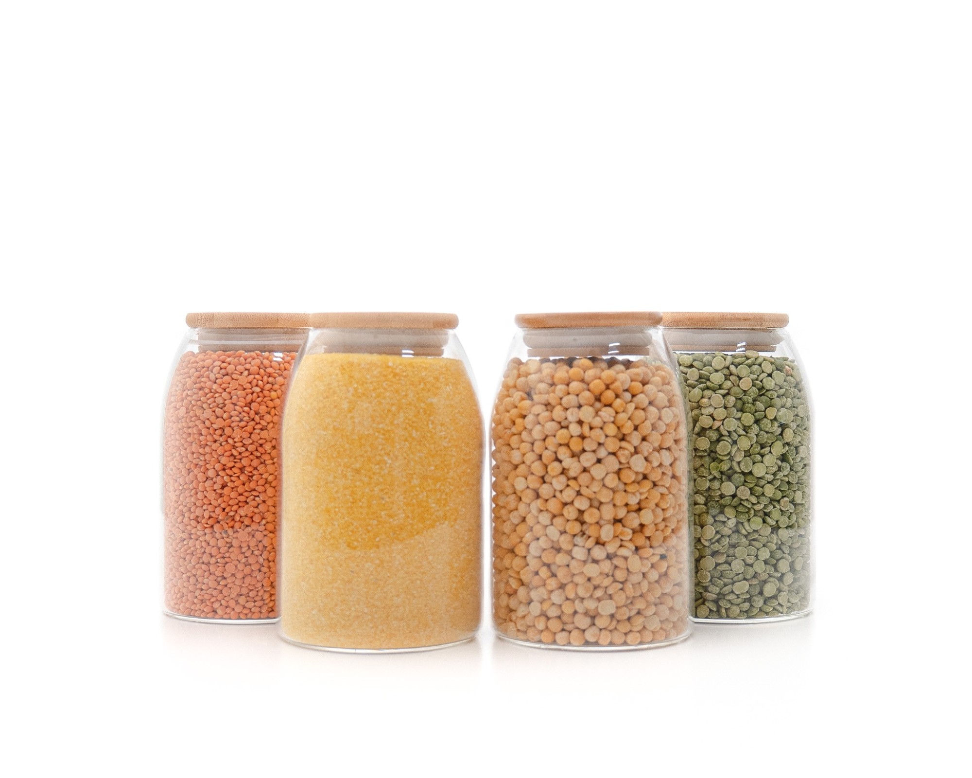Oval storage jars with bamboo lids, set of 4, 800ml Oval storage jars with bamboo lids, set of 4, 800ml