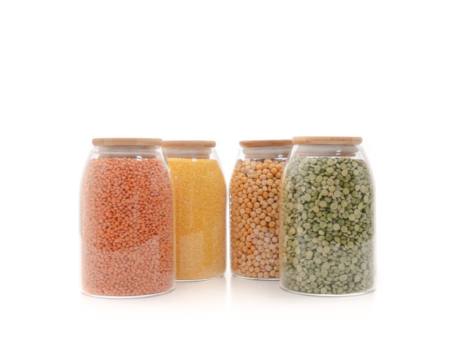 Barattoli ovali con coperchio in bambù, set da 4, 800 ml