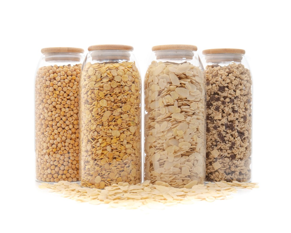 Oval storage jars with bamboo lids, set of 4, 1200 ml