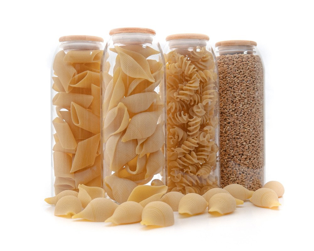 Oval storage jars with bamboo lids, set of 4, 1500 ml