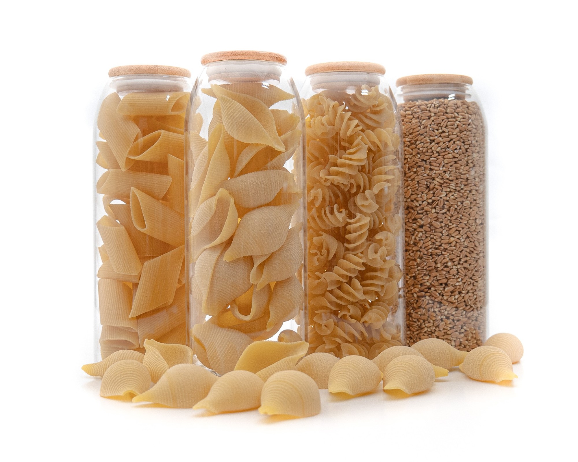 Oval storage jars with bamboo lids, set of 4, 1500 ml Oval storage jars with bamboo lids, set of 4, 1500 ml