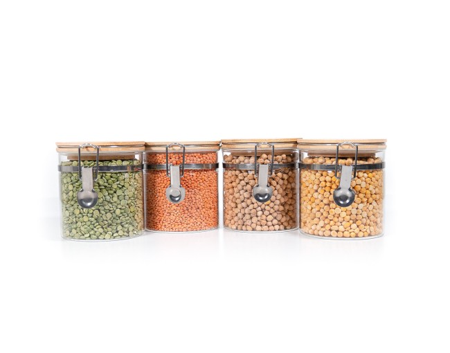 Clip-on storage jars with bamboo lids, set of 4, 750ml