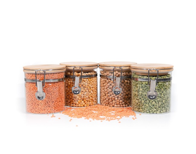 Clip-on storage jars with bamboo lids, set of 4, 750ml