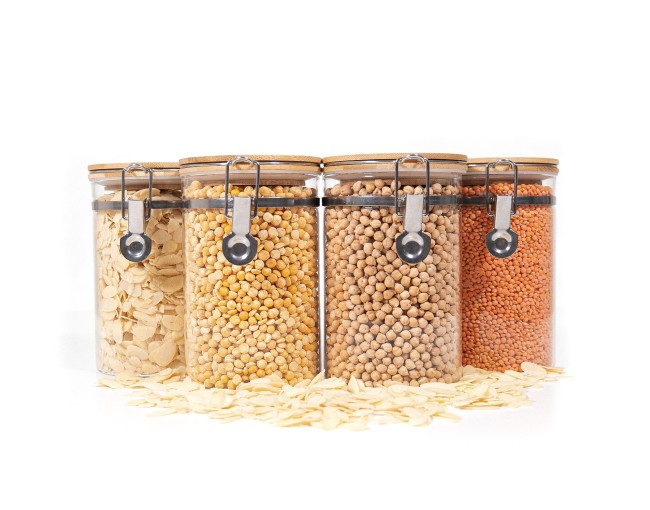 Bocaux de conservation à clipser avec couvercles en bambou, lot de 4, 1000 ml