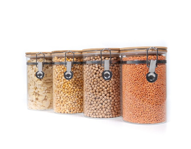 Barattoli per la conservazione con chiusura a clip e coperchio in bambù, set da 4, 1000 ml