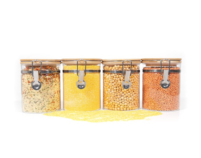 Barattoli per la conservazione con chiusura a clip e coperchio in bambù, set da 4, 850 ml