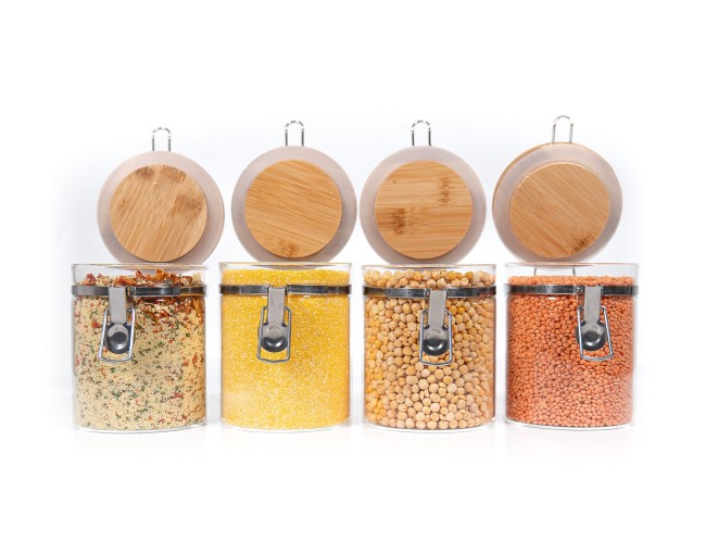 Bocaux de conservation à clipser avec couvercles en bambou, lot de 4, 850 ml