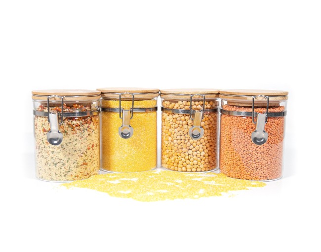 Barattoli per la conservazione con chiusura a clip e coperchio in bambù, set da 4, 850 ml