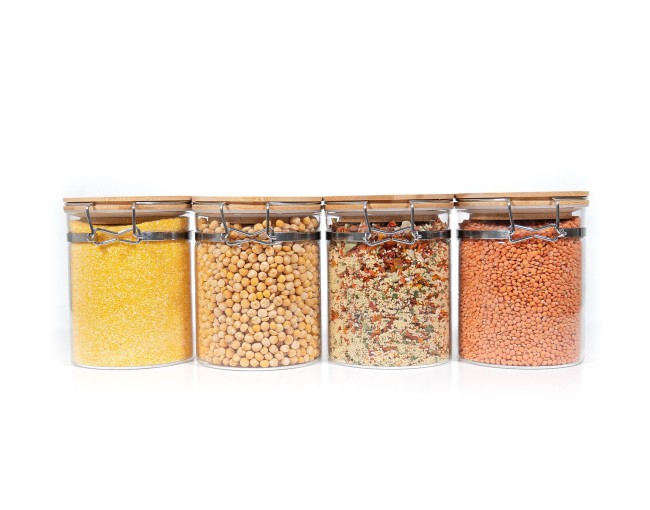 Clip-on storage jars with bamboo lids, set of 4, 850ml