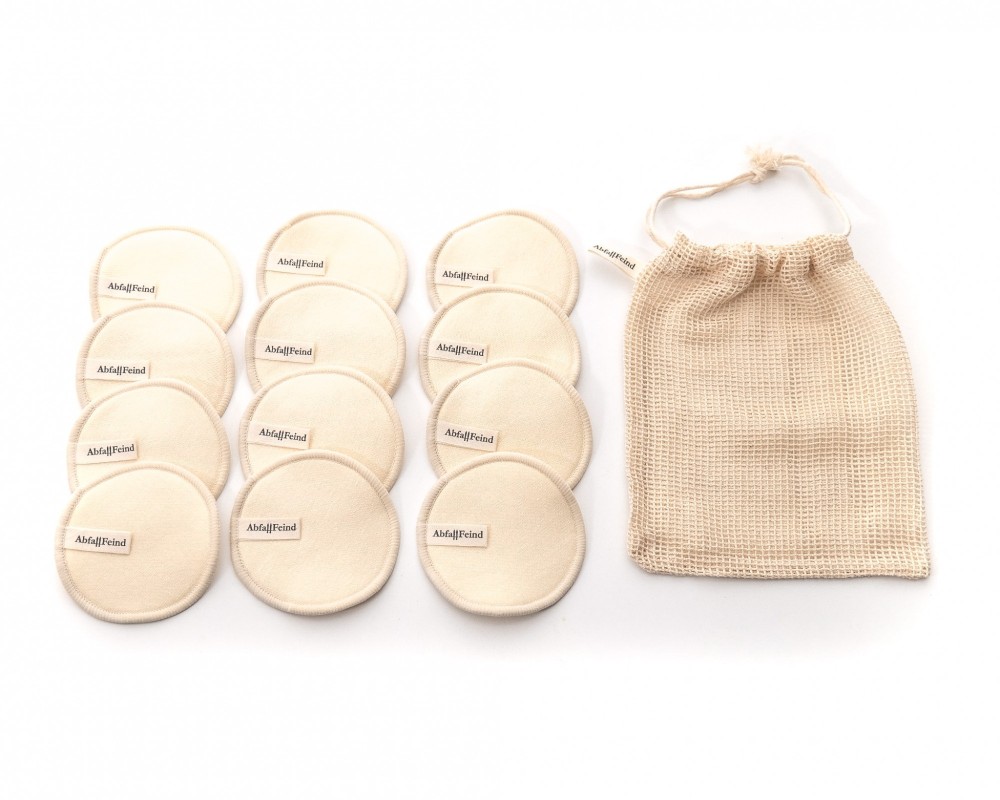Lot de 12 disques démaquillants en bambou et coton beige
