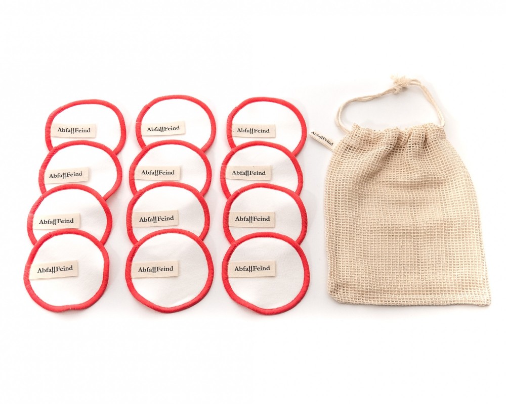 Make-up removal pads bamboo and cotton set of 12 red