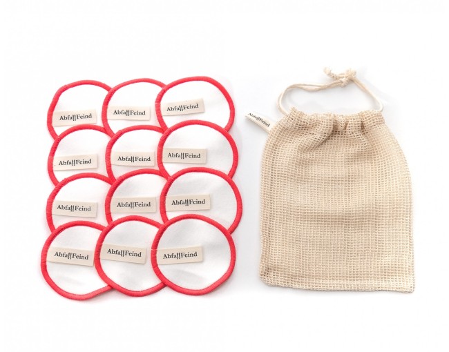 Make-up removal pads bamboo and cotton set of 12 red