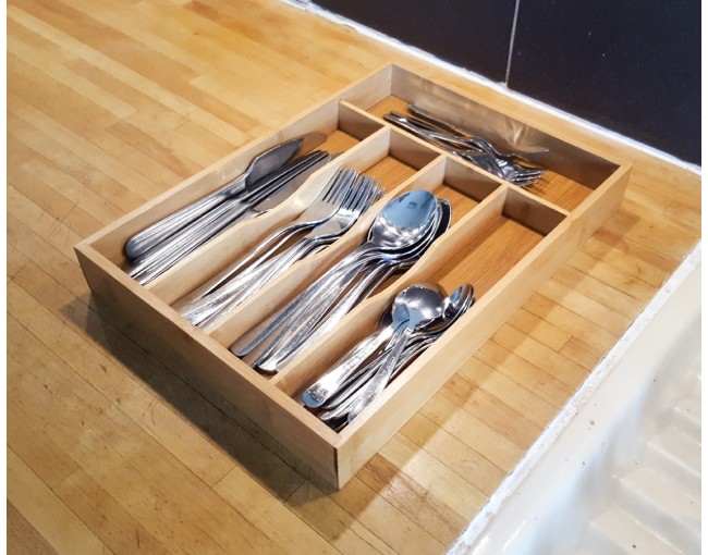 Bamboo cutlery tray with 5 compartments