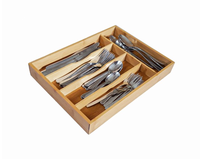 Bamboo cutlery tray with 5 compartments
