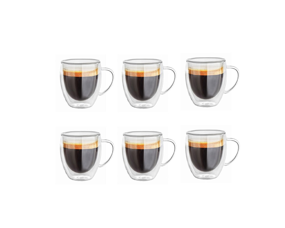Double-walled 200 ml glasses with handle, set of 6