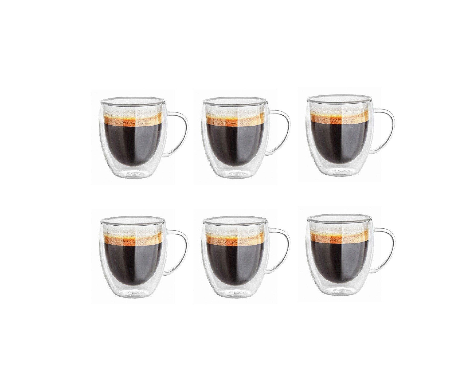 Bicchieri a doppia parete da 200 ml con manico, set da 6 Bicchieri a doppia parete da 200 ml con manico, set da 6