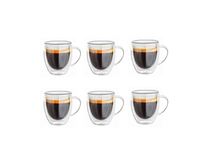 Bicchieri a doppia parete da 200 ml con manico, set da 6