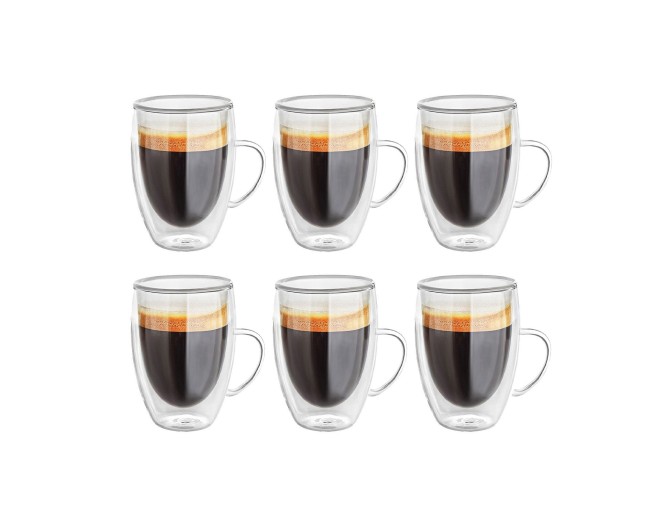 Doppelwandige 350 ml Gläser mit Henkel 6er Set