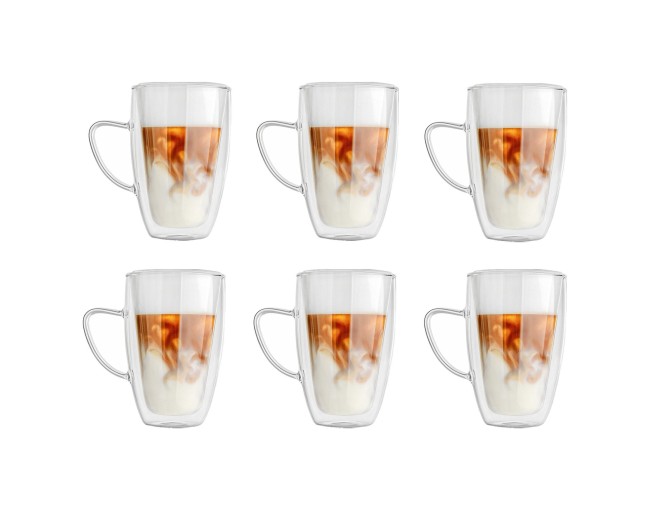 Bicchieri a doppia parete da 450 ml con manico, set da 6