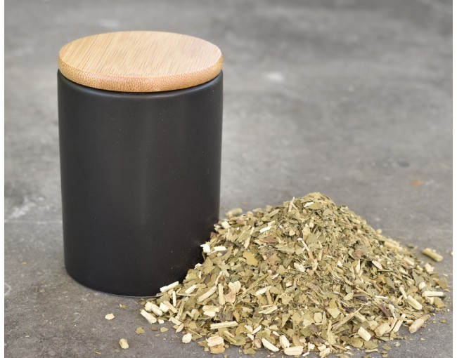 Elegant spice containers made of ceramic and bamboo, set of 8