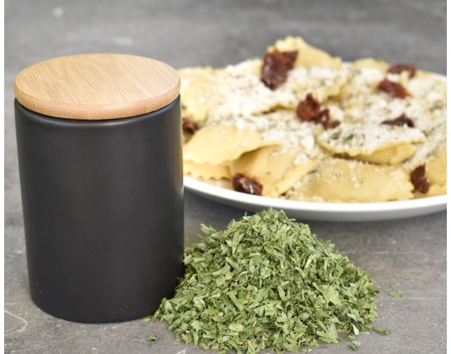 Elegant spice containers made of ceramic and bamboo, set of 8