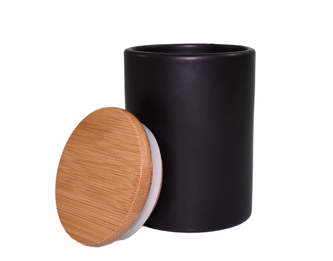 Elegant spice containers made of ceramic and bamboo, set of 8