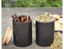 Elegant spice containers made of ceramic and bamboo, set of 8