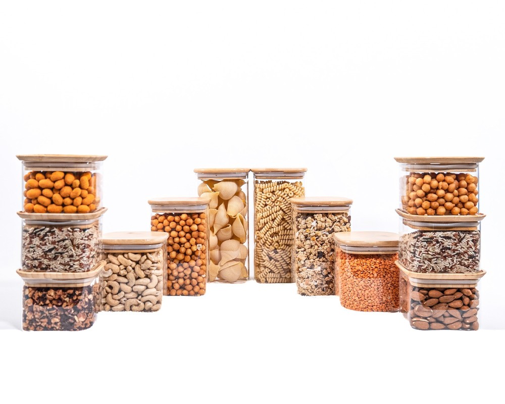 Gift set of square storage jars with bamboo lids