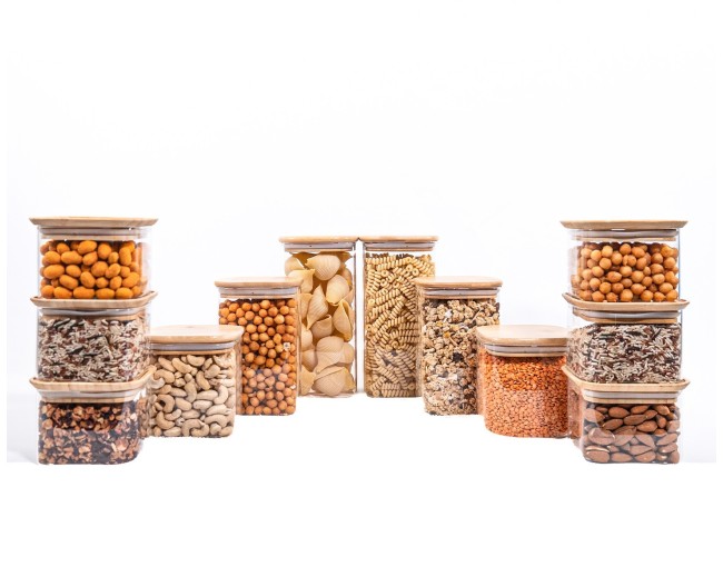 Gift set of square storage jars with bamboo lids