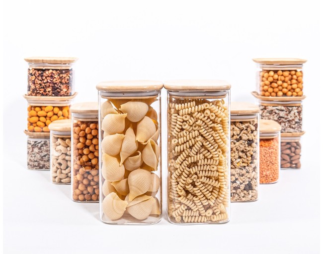 Gift set of square storage jars with bamboo lids