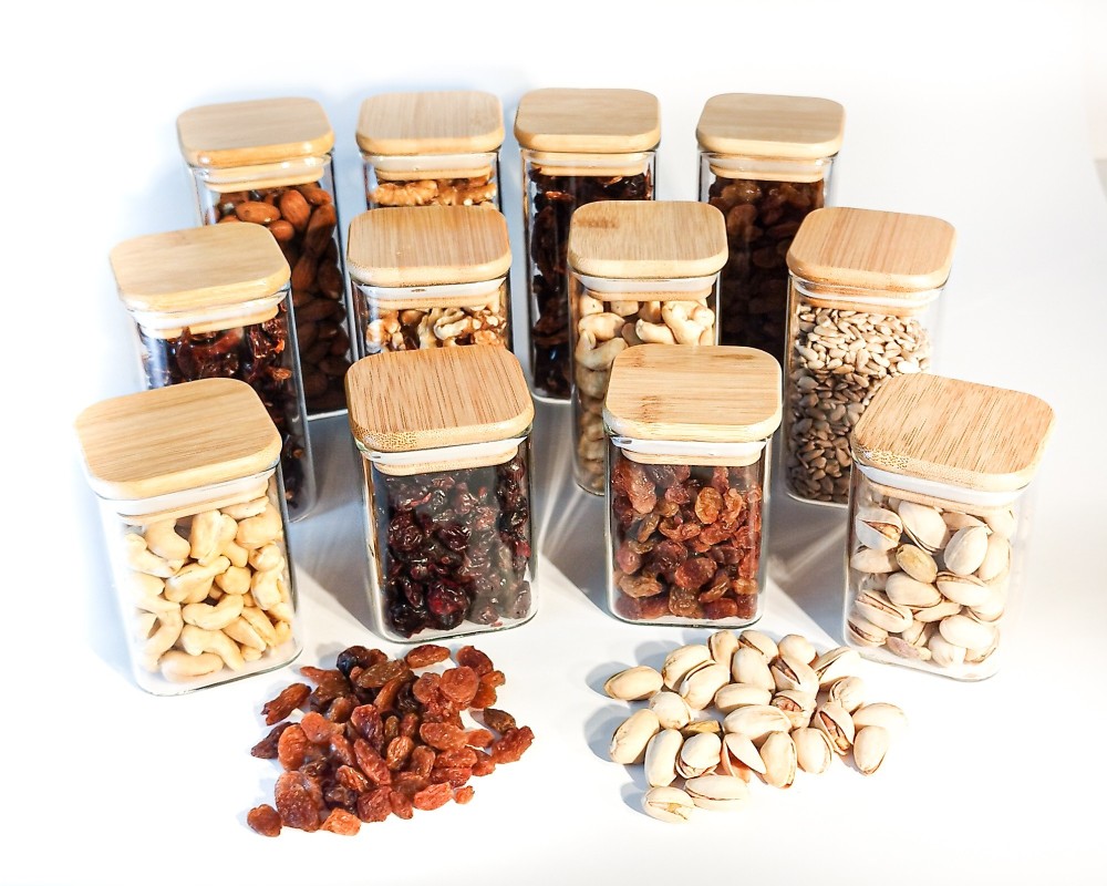 Gift set of narrow square storage jars, set of 12