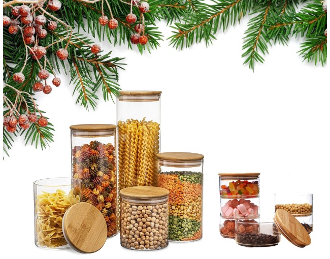 Coffret cadeau de bocaux de conservation avec couvercles en bambou