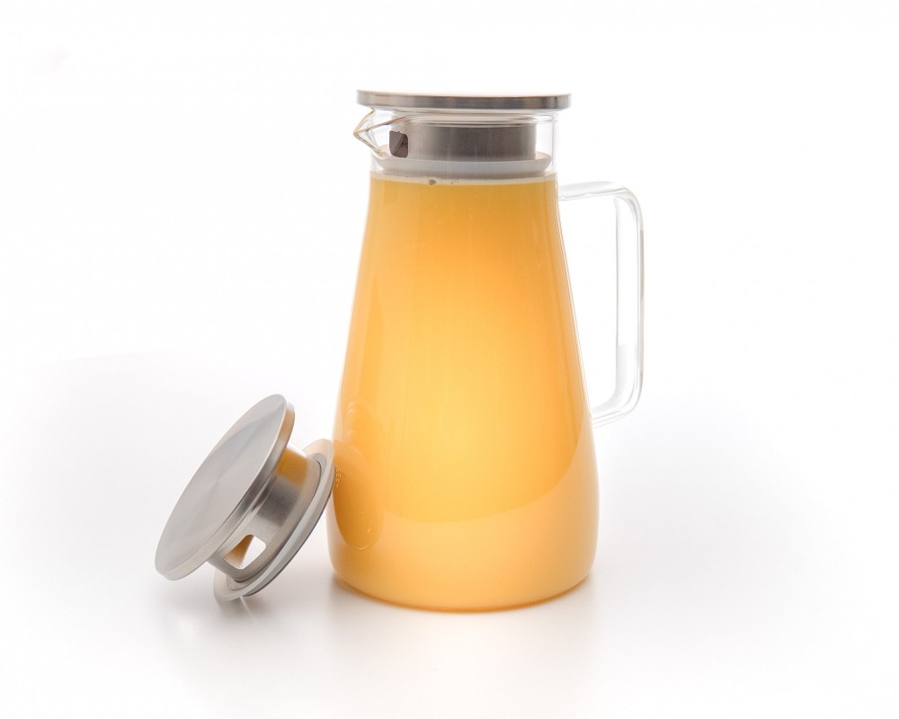 Caraffa in vetro con coperchio in acciaio inox larga 1500 ml