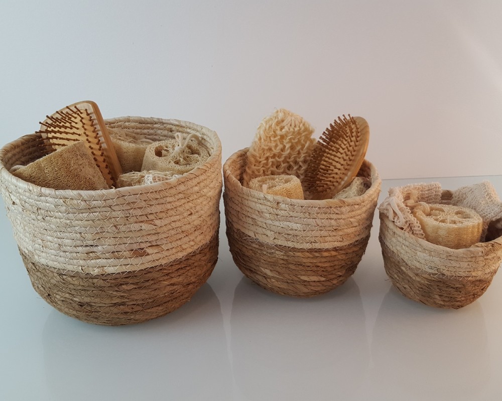 Set di 3 grandi cestini in juta di alghe marine