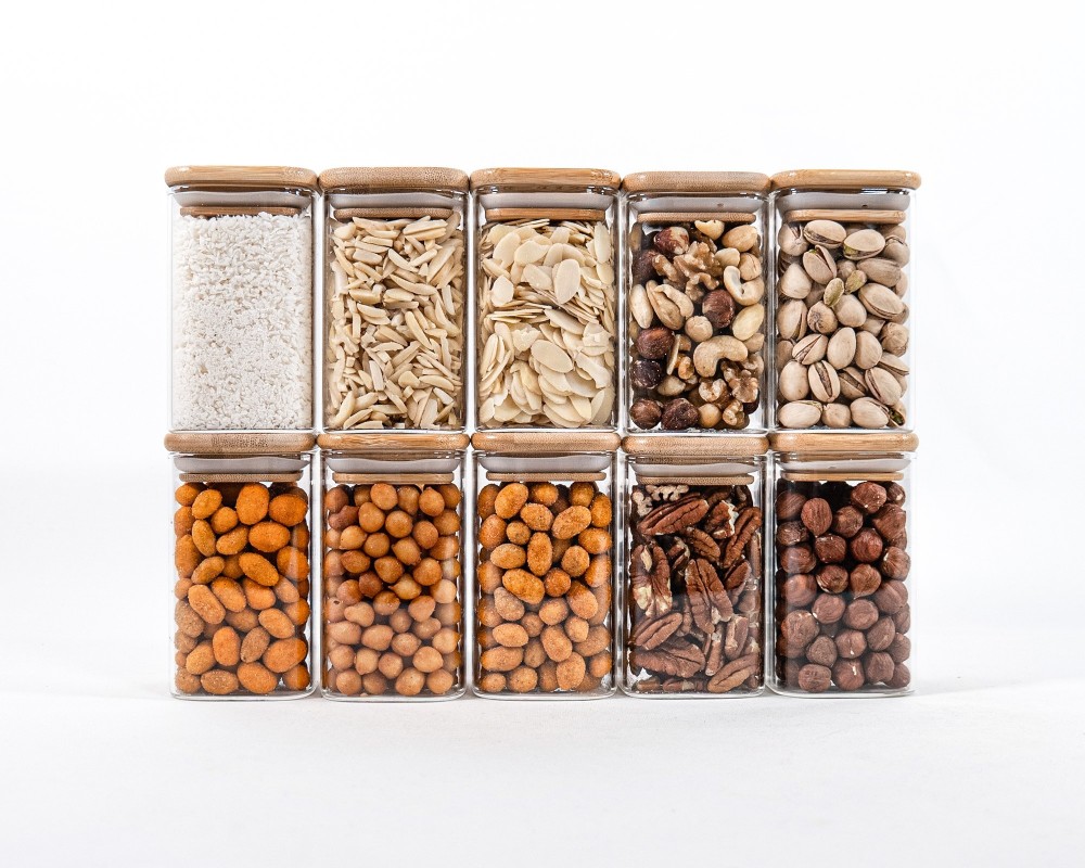Schmale quadratische Gewürzgläser 10 cm hoch 10er Set