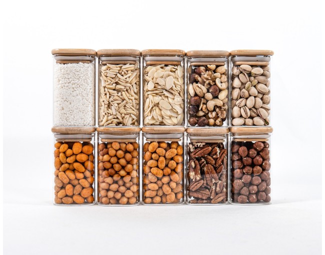 Narrow square storage jars 10 cm high set of 10