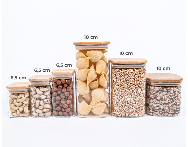 Narrow square storage jars 10 cm high set of 10