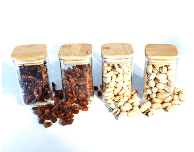 Narrow square storage jars 10 cm high set of 10