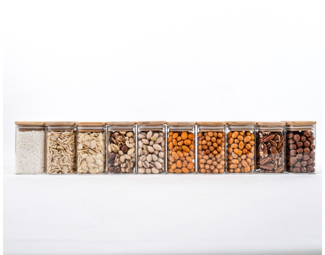 Narrow square storage jars 10 cm high set of 10