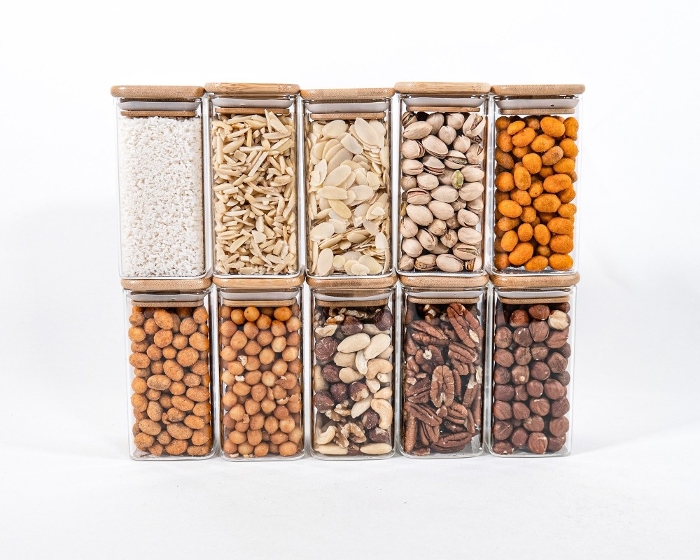 Narrow square storage jars 12 cm high set of 10