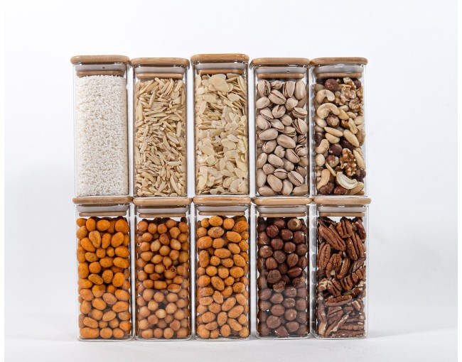 Narrow square storage jars 14 cm high set of 10