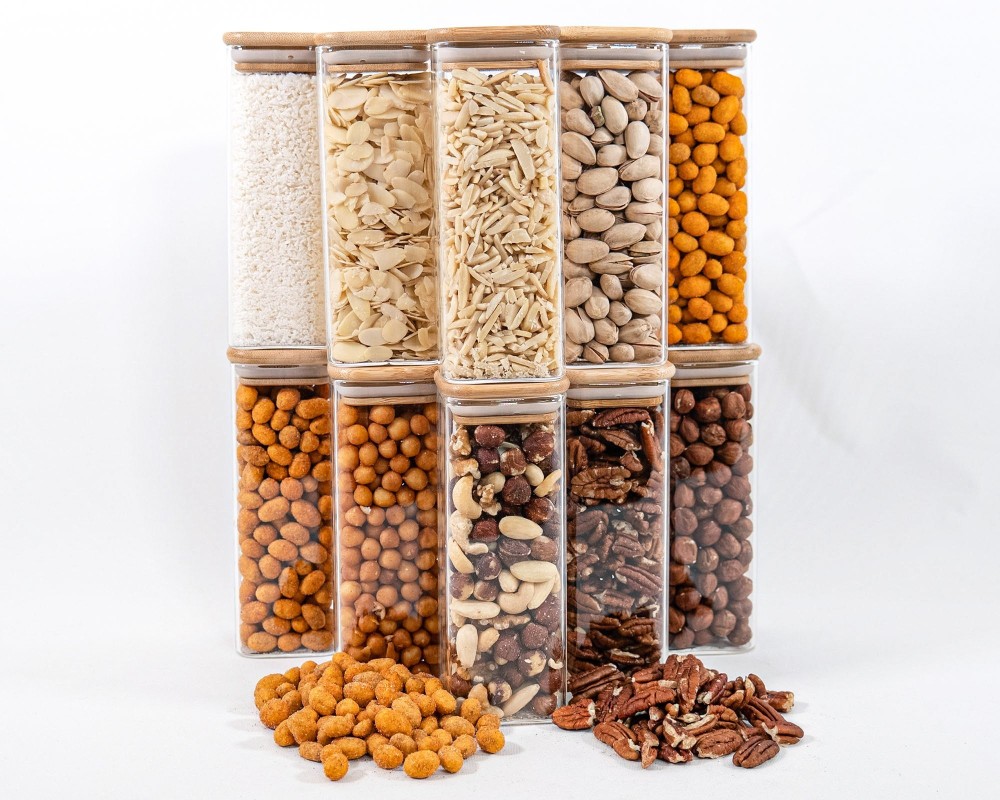 Lot de 10 bocaux de rangement carrés étroits de 16 cm de haut