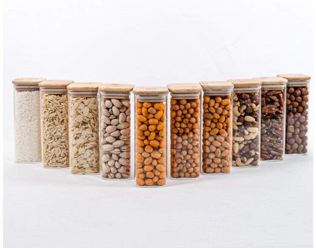 Narrow square storage jars 16 cm high set of 10