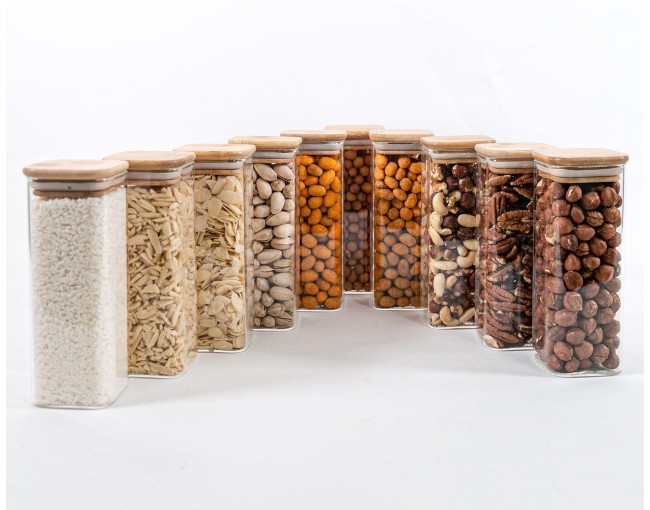 Narrow square storage jars 16 cm high set of 10