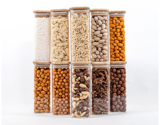 Narrow square storage jars 16 cm high set of 10